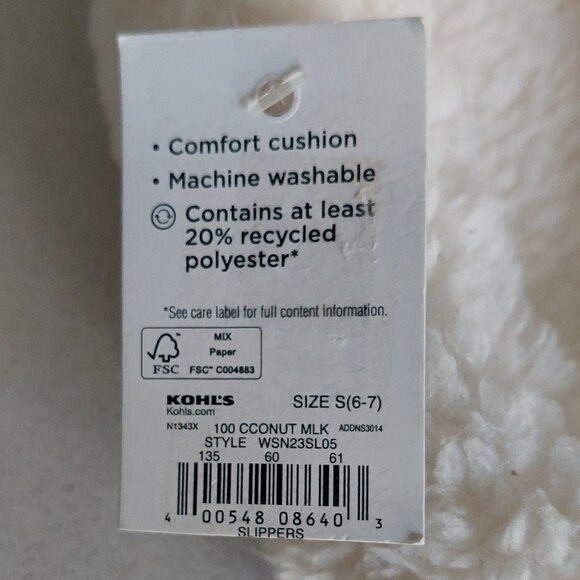 NEW Clarks White Fuzzy Slip-In Women's Slippers Size Small 6/7 - Picture 5 of 7